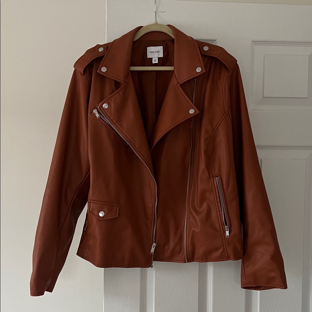 Nine West Plus Size Tan Faux-Leather Moto Jacket